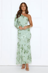 Glow Queen Energy One Shoulder Maxi Dress Sage