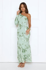 Glow Queen Energy One Shoulder Maxi Dress Sage