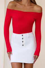 BASE Luxe Rib Pure Comfort Off Shoulder Long Sleeve Top Red