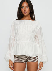 Xamira Ruched Long Sleeve Top White