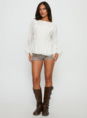 Xamira Ruched Long Sleeve Top White
