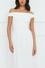 Camellia Charm Off Shoulder Maxi Dress White