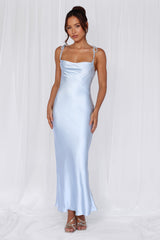The Penelope Cowl Satin Maxi Dress Blue