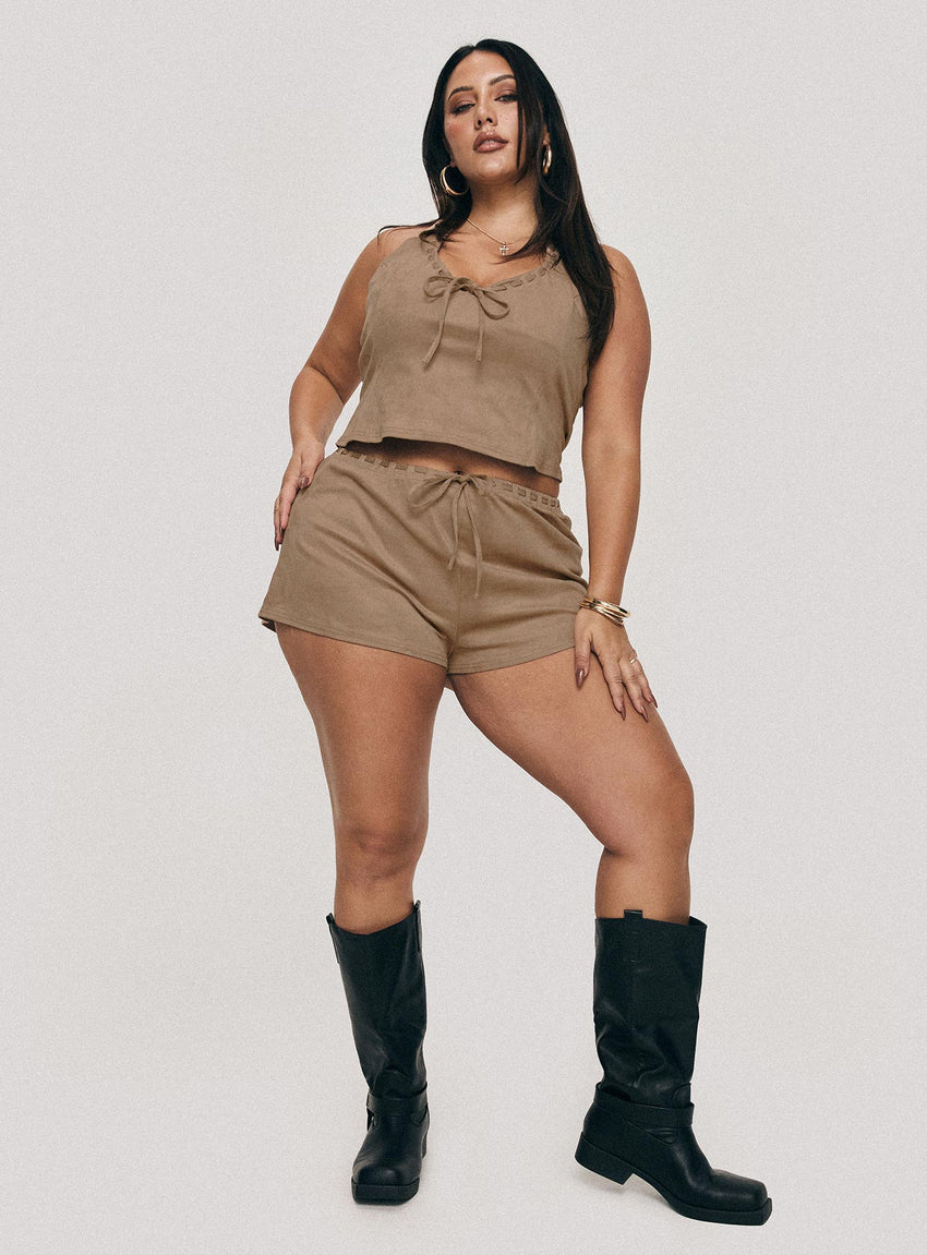 Eternal Youth Faux Suede Short Taupe Curve