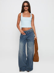 Paltrow Mid Rise Wide Leg Cargo Jeans Mid Blue Wash