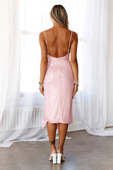 Quiet Dancer Sequin Midi Dress Rose Pink