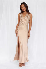The Loretta Cowl Satin Maxi Dress Champagne