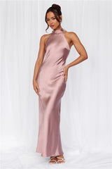 The Cleo Halter Satin Maxi Dress Dusty Pink